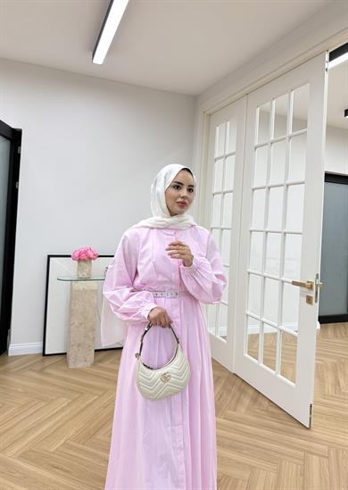 Sage Belden Oturtmalı Elbise Pembe