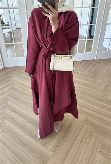 Şal Detaylı Tensel Elbise Bordo