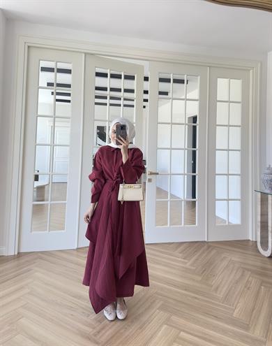 Şal Detaylı Tensel Elbise Bordo