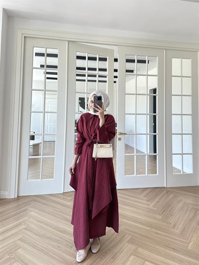 Şal Detaylı Tensel Elbise Bordo