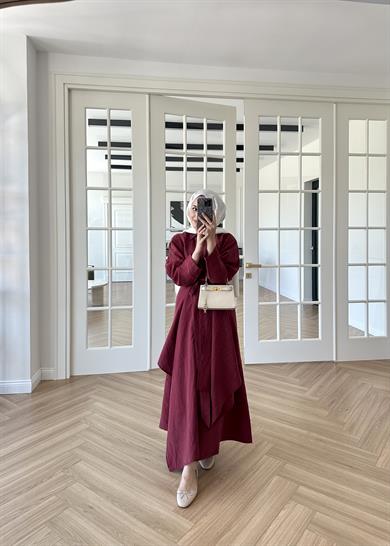 Şal Detaylı Tensel Elbise Bordo