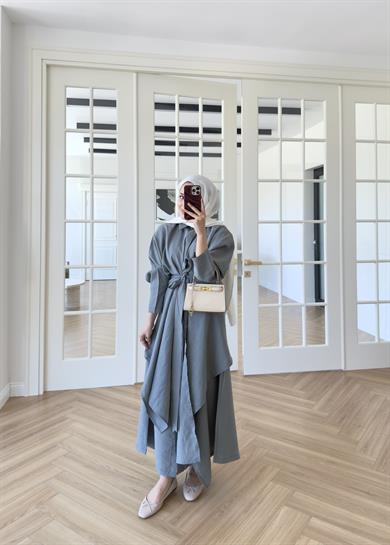 Şal Detaylı Tensel Elbise Petrol