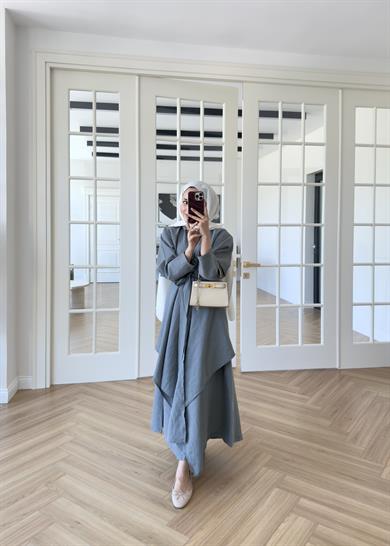 Şal Detaylı Tensel Elbise Petrol