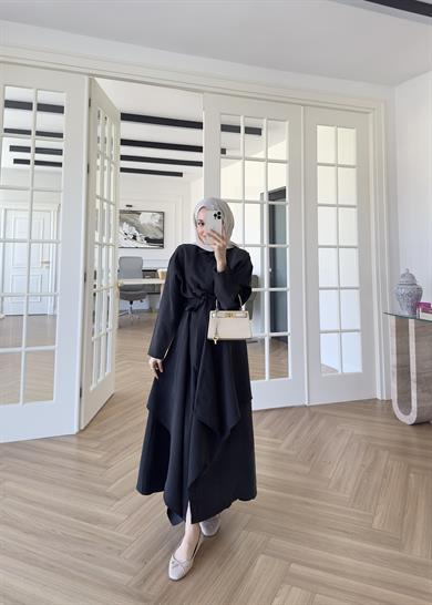 Şal Detaylı Tensel Elbise Siyah