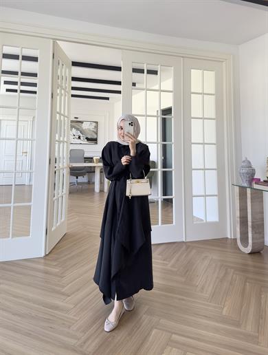 Şal Detaylı Tensel Elbise Siyah
