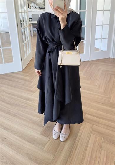 Şal Detaylı Tensel Elbise Siyah