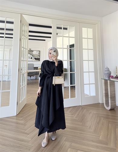 Şal Detaylı Tensel Elbise Siyah