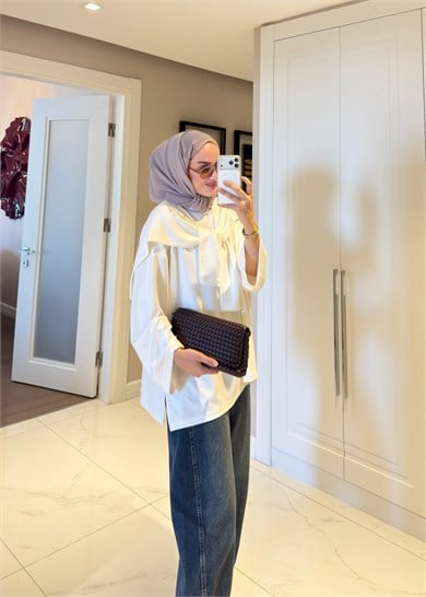 Şal Detaylı Sweatshirt Ekru