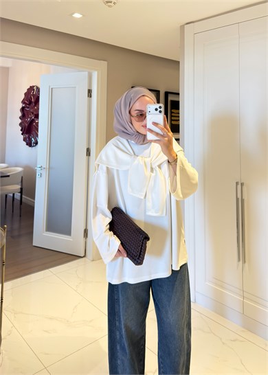 Şal Detaylı Sweatshirt Ekru