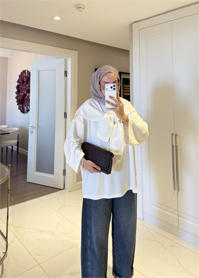 Şal Detaylı Sweatshirt Ekru