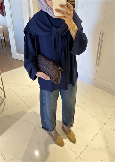 Şal Detaylı Sweatshirt Lacivert