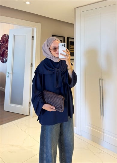 Şal Detaylı Sweatshirt Lacivert