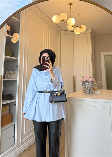 Şal Kapama Detaylı Hırka Bebe Mavi