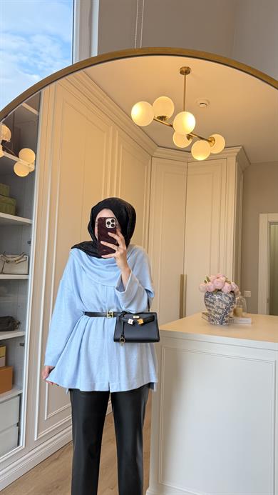 Şal Kapama Detaylı Hırka Bebe Mavi