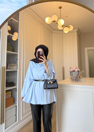 Şal Kapama Detaylı Hırka Bebe Mavi