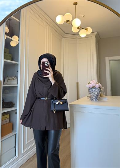 Şal Kapama Detaylı Hırka Kahverengi