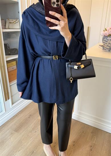 Şal Kapama Detaylı Hırka Lacivert