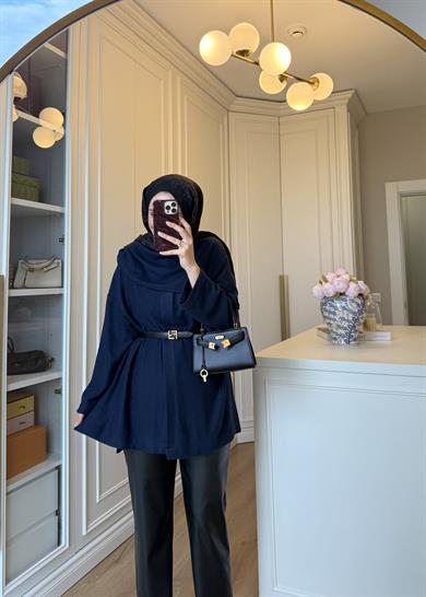 Şal Kapama Detaylı Hırka Lacivert