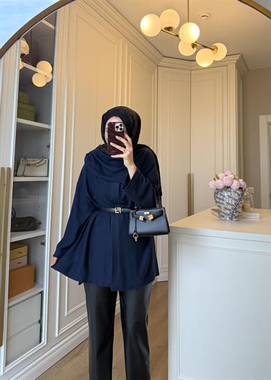 Şal Kapama Detaylı Hırka Lacivert