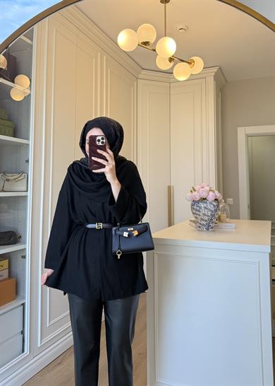 Şal Kapama Detaylı Hırka Siyah