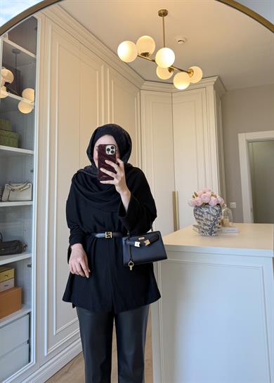 Şal Kapama Detaylı Hırka Siyah