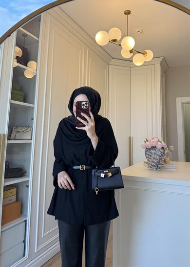 Şal Kapama Detaylı Hırka Siyah