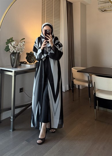 Şallı Zen Abaya Siyah-Beyaz