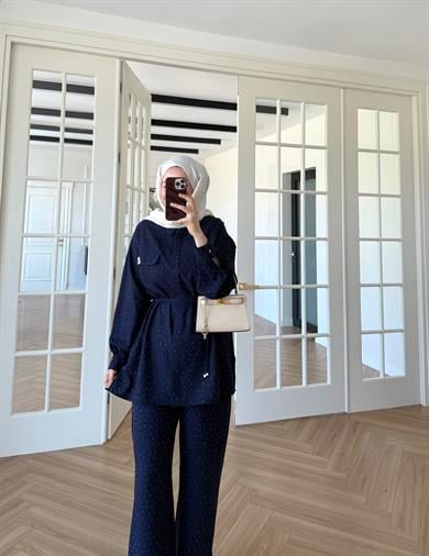 Sara Parıltılı Takım Lacivert 