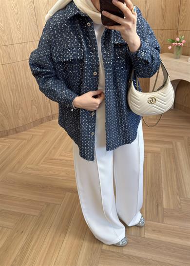 Senna Nakışlı Denim Ceket Lacivert