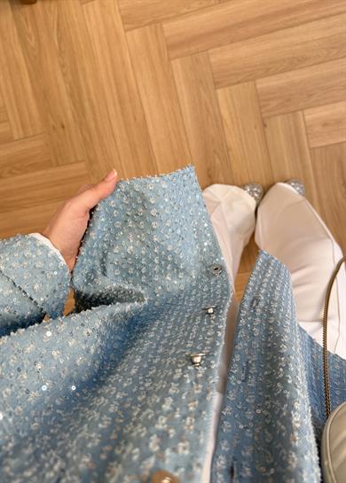Senna Nakışlı Denim Ceket Mavi
