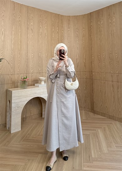 Seu Parçalı Gold Düğmeli Elbise Taş