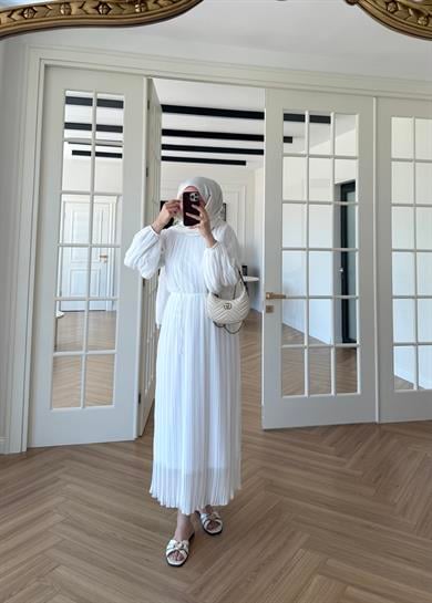 Soft Piliseli Elbise Ekru