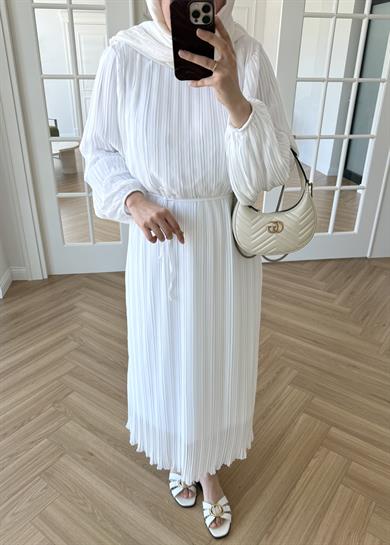 Soft Piliseli Elbise Ekru