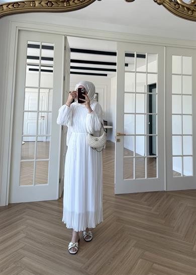 Soft Piliseli Elbise Ekru
