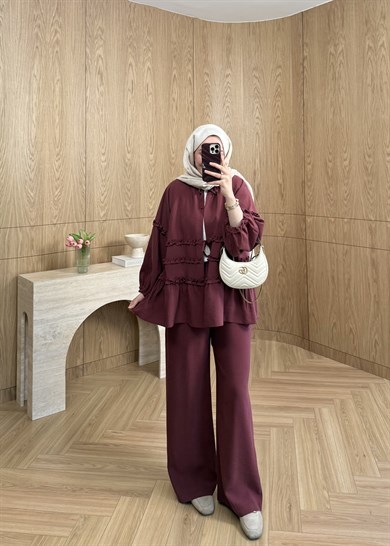Softline Fırfır Takım Mürdüm