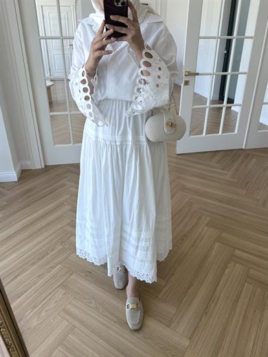 Stila Dantel Detay Etek Ekru