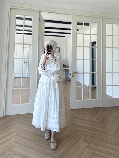 Stila Dantel Detay Etek Ekru