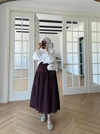 Stila Dantel Detay Etek Mürdüm