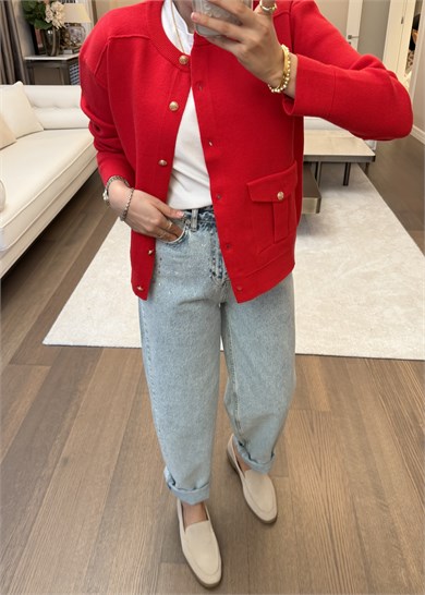 Taş Süslemeli Barrel Denim Pantolon