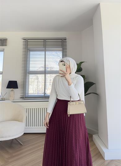 Taşlı Piliseli Etek Bordo