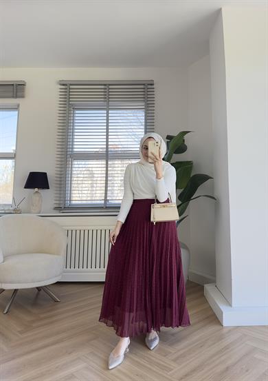 Taşlı Piliseli Etek Bordo