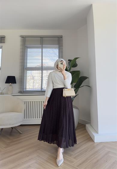 Taşlı Piliseli Etek Kahve