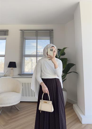 Taşlı Piliseli Etek Kahve