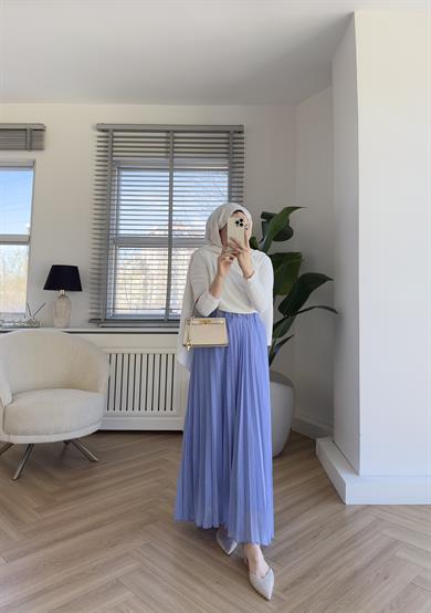 Taşlı Piliseli Etek Lila