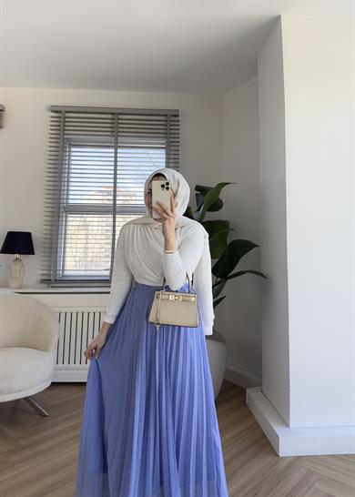 Taşlı Piliseli Etek Lila