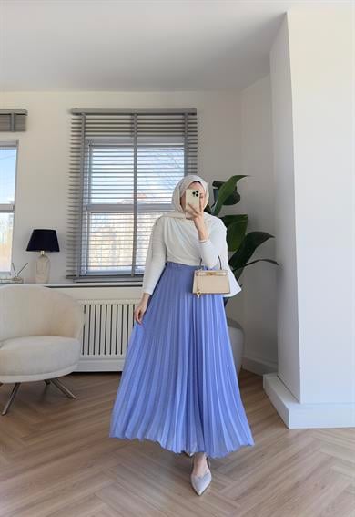 Taşlı Piliseli Etek Lila