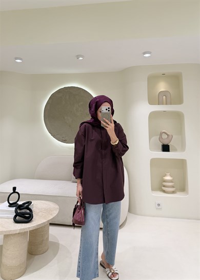 Taşlı Poplin Gömlek Bordo