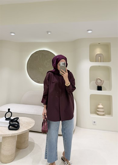 Taşlı Poplin Gömlek Bordo