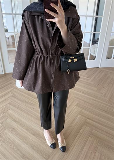 Taşlı Trenç Kahverengi