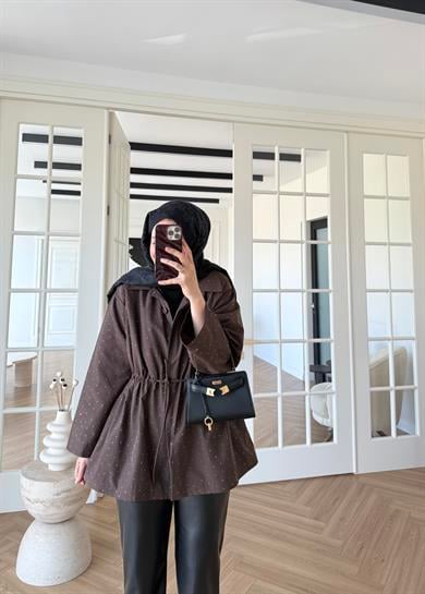 Taşlı Trenç Kahverengi